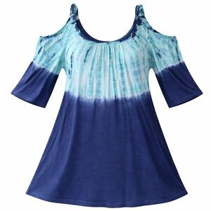 Promesa Blue and Teal Cold Shoulder Blouse